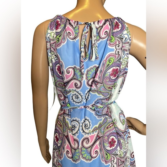 London Times Halter Printed Floral Boho maxi Key Hold dress with tie belt Size 4 - Picture 13 of 14
